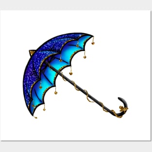 Glittery Blue Umbrella Posters and Art